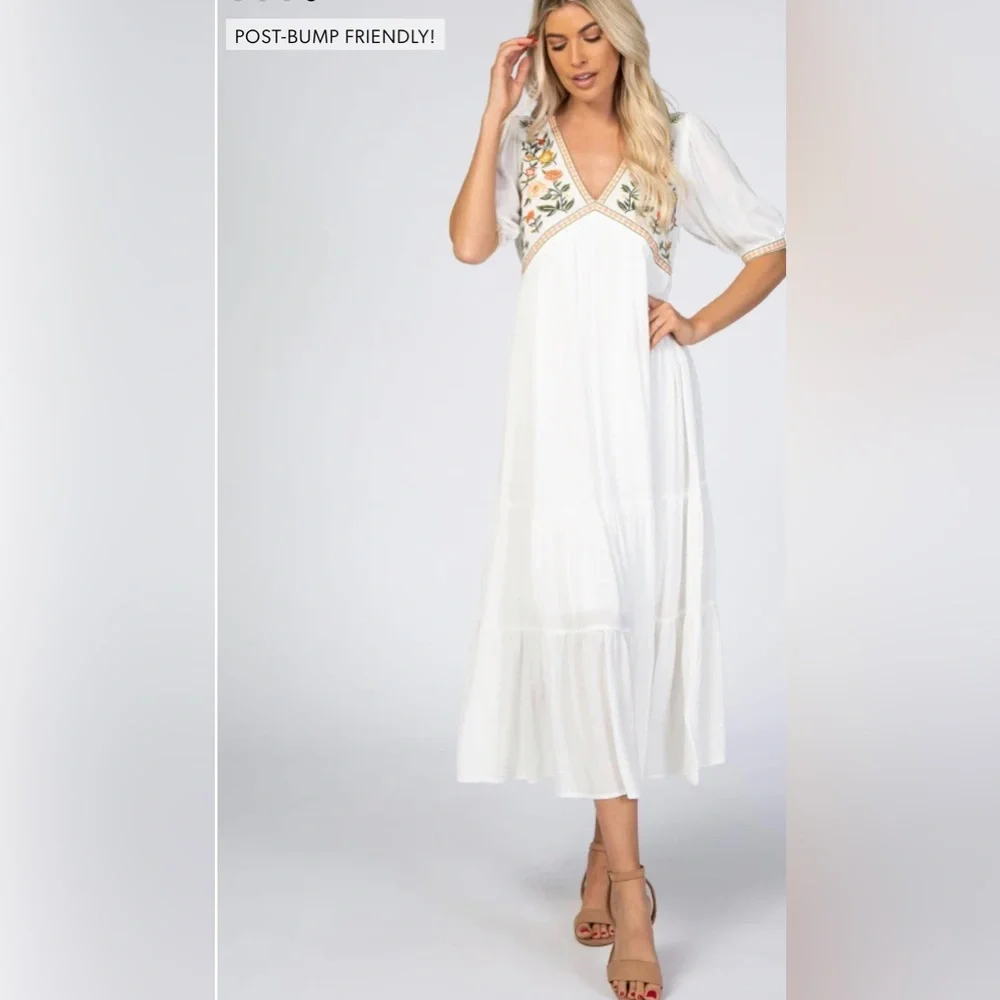 PinkBlush embroidered tiered midi dress nwot - Picture 4 of 10